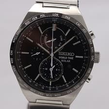 Seiko V195-0AE0 World Time Solar Mens Watch Working Vintage Japan Limited Rare