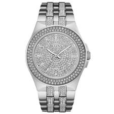 Bulova 96B235 Gent's Crystal Accented Silver Tone Dial Date Watch