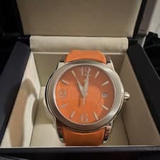Maurice Lacroix Swiss Wristwatch Orange Dial Leather Band Stainless Steel w/ Box