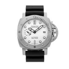 Panerai Submersible Bianco Steel Auto 42mm White Dial Strap Watch PAM 1223