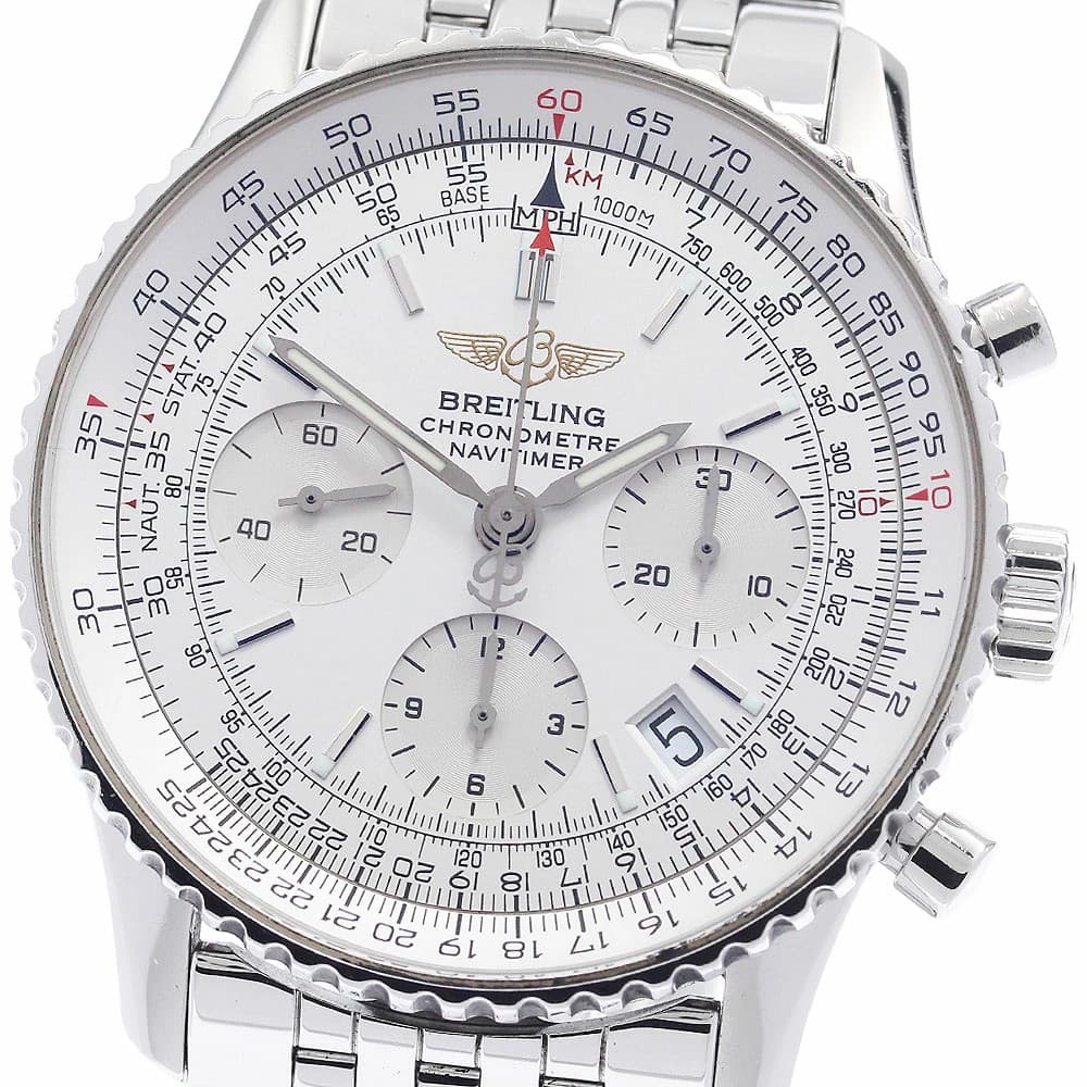 BREITLING WATCH A23322 NAVITIMER CHRONOGRAPH AUTOMATIC DATE SILVER DIAL SS MEN'S