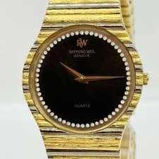 RAYMOND WEIL WATCH 9122 Black Dial Gold Quartz Unisex Auth Rare No Working