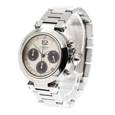 CARTIER PASHA C W31048M7 36mm SS Silver/Black Automatic Chronograph Date #C483