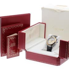 CARTIER PASHA W31011H3 38mm SS/YG Chronograph Quartz Date Leather Strap #C380