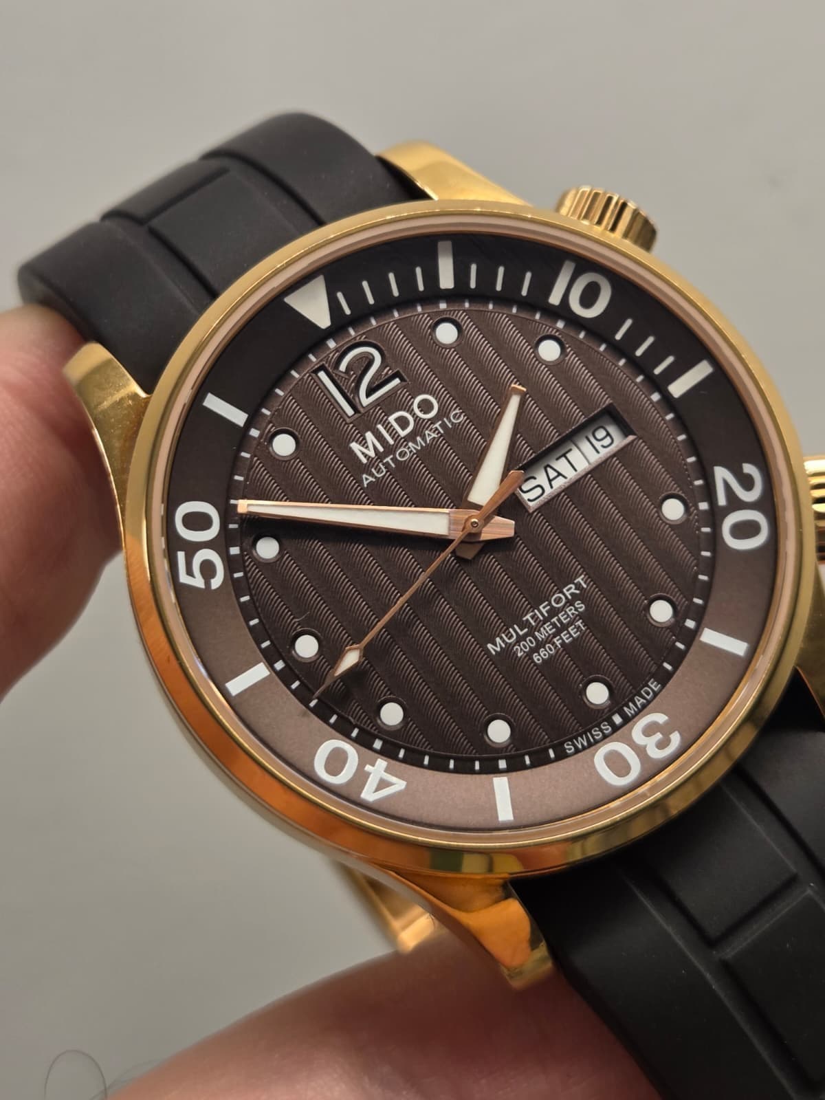 MIDO TWO CROWNS MULTIFORT SWISS AUTOMATIC CAL 80 42MM PVD ROSE M005.930.37.290