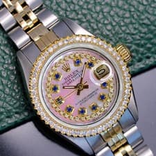Rolex Datejust Two-Tone Pink MOP Diamond Sapphire Dial 14KY Steel Jubilee Watch