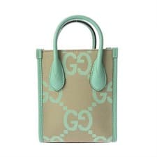 Used GUCCI GUCCI 671623 525040 Ladies Handbag Jumbo GG Beige Emerald Green Leath
