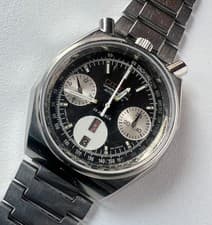 Citizen 67-9356 Automatic Chronograph Watch Vintage Mens BULLHEAD Black Dial