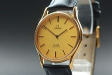 Vintage 1980s OMEGA De Ville Quartz Gold Dial Men's Cal.1365 [Near Mint]