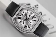 Cartier Roadster Automatic Chronograph Diamond Bezel Black Leather Band