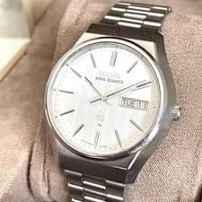 SEIKO King Quartz 0853-8005 Day Date Men's Watch Tested Silver Tone