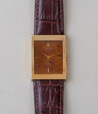 1976 Rolex Cellini 4127 18k Yellow Gold Burl Wood Dial Men's Manual Watch