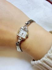 Vintage Hamilton 14K Gold Diamond Ladies Watch Square Manual Wind Running