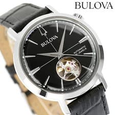 Bulova Men's Aeroget Automatic Watch Black Leather Strap Used From Japan