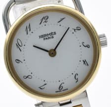 Vintage【NEAR MINT】HERMES Arceau Date SS/GP white Dial Quartz Ladies Watch JAPAN