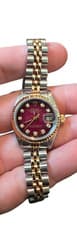 ROLEX 18K Gold/Stainless Steel Date 69173 26MM Burgandy Diamond Perpetual