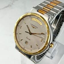 Excellent Longines Conquest Day Date Quartz Analog Watch Men Battery Replaced