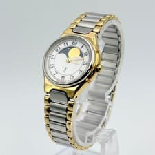 Yves Saint Laurent YSL Quartz Moonphase Watch Womens Gold White Dial