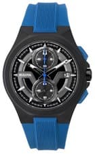 Bulova Maquina Chronograph Black Dial Blue Strap Quartz 98B380 100M Mens Watch