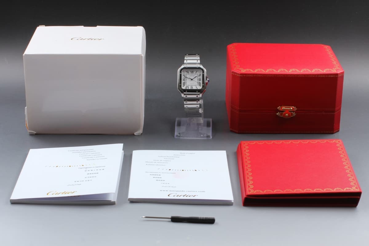 [MINT w/ Box Paper] Cartier Santos de Cartier WSSA0029 White Roman Dial Watch