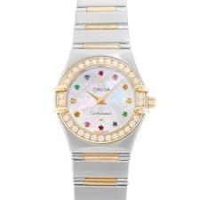 Omega Constellation 1367.79.00 22mm MOP Diamond Steel 18k Yellow Gold Box Card