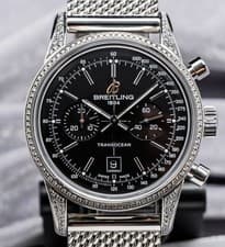 Breitling Transocean 38mm *ULTRA RARE* FACTORY DIAMONDS Black Dial Steel A41310