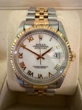 Rolex Datejust 1601 Gold Roman Numerals with Gold Bezel and White Satin Face