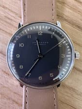 Junghans Max Bill Automatic Watch Black Dial Beige Leather Strap Water-Resistant
