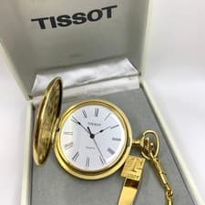 Tissot Gold Quartz Pocket Watch with Box, 46mm, Used, Working From Japan