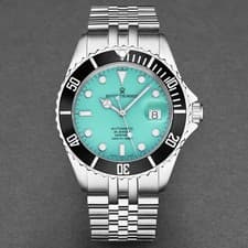 Revue Thommen Automatic Diver Watch Green Dial Stainless Steel Band 1000m