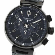 LOUIS VUITTON WATCH Q1A62 TAMBOUR ALL BLACK CHRONOGRAPH AUTOMATIC DATE MEN'S F/S