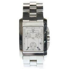 Baume & Mercier and Merche 65341 Hampton Chronograph Silver Ss qz Watch Used a3a