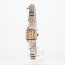 Elgin Vintage Diamond Accent Silver Dial Wind Up Platinum Women's Wristwatch