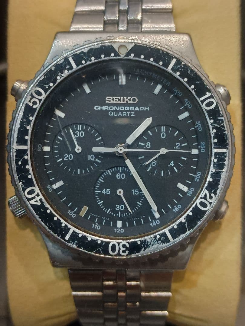 SEIKO Speedmaster 7A28-7040 Quartz Chronograph New Battery As-Is Japan Used