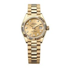 Rolex Datejust 28 Watch 28MM Champagne Diamond Index Markers Dial Yellow Gold
