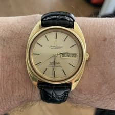 OMEGA Constellation Automatic Chronometer Gold Plated Black Leather Watch