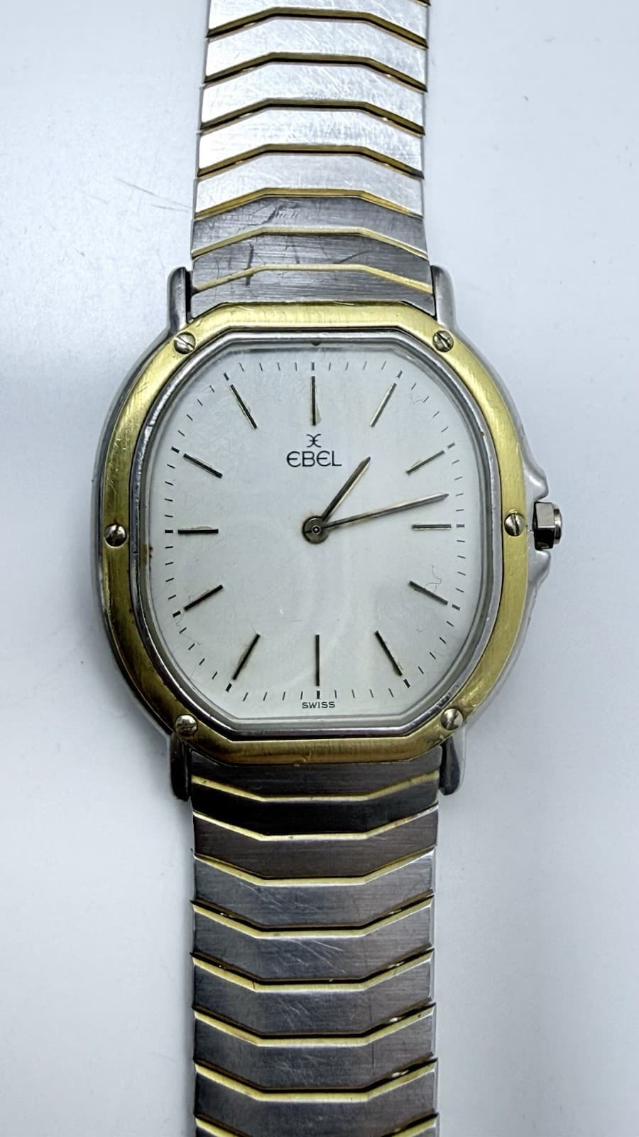 1980's Ebel Sport Classic Wave Steel & 18k Gold Bezel 29mm Watch 181907