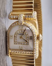 MoP Cartier La Cloche 'Calandre' 18k Gold Factory Diamond Ladies Watch