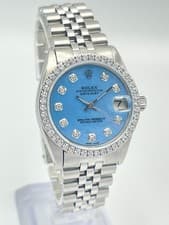 Ladies Rolex Datejust 31mm 6824 Blue MOP Dial Diamond Bezel Jubilee Box