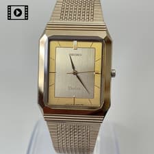 SEIKO Dolce 7741-508A Vintage 1985 [US Stock] Square Tank Mens Watch Gold N.Mint