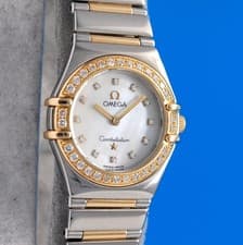 Ladies Omega Constellation 18K Gold Watch White MOP Diamond Dial & Bezel 1365.75