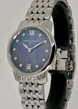 Ladies 30mm FREDERIQUE CONSTANT Slimline w/ 10 Diamond Markers, Box & Papers