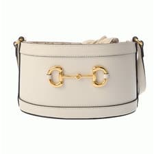 Used GUCCI 602118 Ladies Shoulder Bag Horsebit 1955 Beige Ebony White GG Canvas