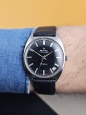 Vintage Zenith Sport automatic 1970 1975 Rare Dial Glossy Black Watch Rare