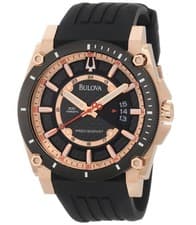 Bulova 98B152 Men's Rose Gold Tone Black Rubber Strap Dive Watch