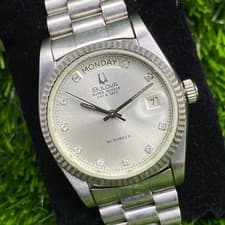 Rare Bulova President SuperSeville DayDate Automatic Silver Diamond Index Watch