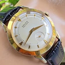 Vintage GRUEN men's manual wind watch 10K RGP Pie-pan dial 1950s