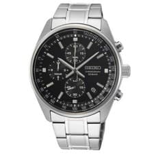 New Watch Seiko SSB379 Quartz Chronograph SSB379 Black Silver Wristwatch