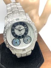 JBW Men's Watch J6348B Swiss Quartz Diamond Multi Time Zone Silver Steel 46mm
