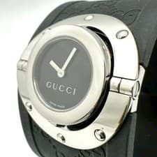 Gucci Twirl Bangle Watch 112 GG Rubber Quartz Black Women's Used From Japan